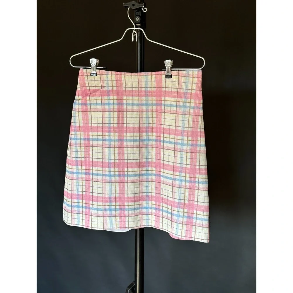 Vintage 1970s DiFini Originals Pastel Plaid Skirt Pink Blue Easter Tennis Skirt